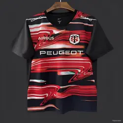 25/26 Stade Toulouse Rugby Black with Red Lightning Stripes Jersey - product photo US24.99 - 25/26 Stade Toulouse Rugby Black with Red Lightning Stripes Jersey