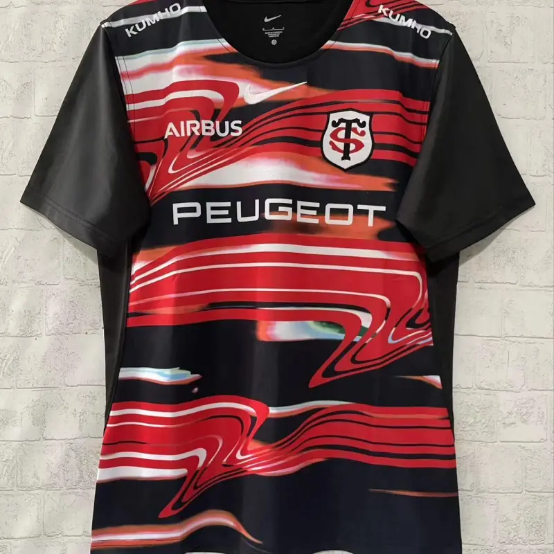 25/26 Stade Toulouse Rugby Black with Red Lightning Stripes Jersey
