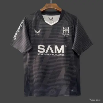 25/26 Camisola Ulster Rugby preta com padrão de riscas horizontais