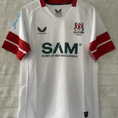 25/26 Camisola Ulster Rugby branca com riscas vermelhas