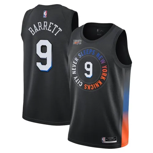 Camisa Swingman dos New York Knicks para homem, RJ Barrett #9, Nike, preta, 2020/21 – Edição City