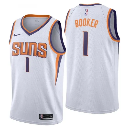 Camisa Swingman dos Phoenix Suns para homem, Devin Booker #1, Nike, branca, 2019/20 – Edição Association