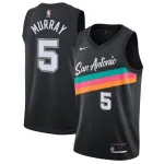 Camisa Swingman dos San Antonio Spurs para homem, modelo Murray #5 da Nike, preta, 20/21 – Edição City Camisa Swingman dos San Antonio Spurs Murray #5 da Nike para homem, preta, 20/21 – Edição City