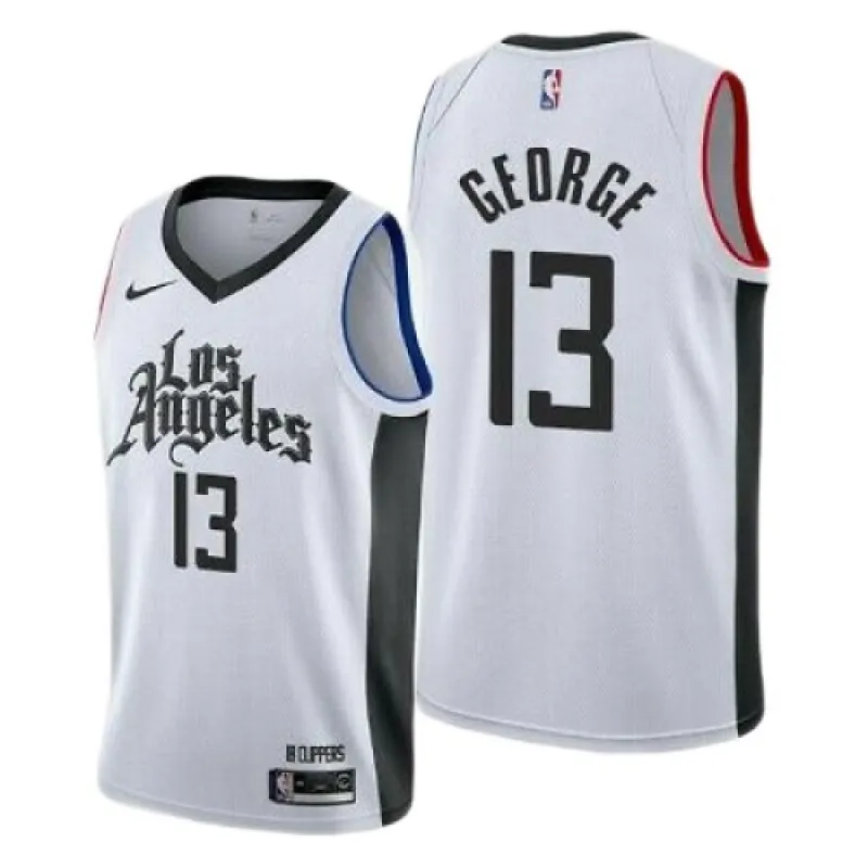 Camisa de jogador Swingman Nike branca dos LA Clippers para homem, Paul George #13, 2020/21 – Edição City