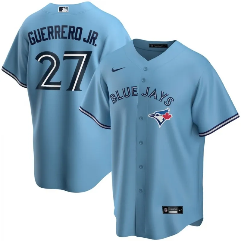 Maglia da uomo Toronto Blue Jays GUERRERO JR. #27 Nike Light Blue Alternate 2020 Jersey