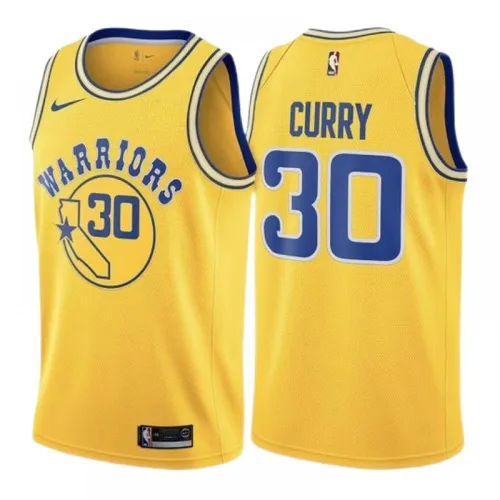 Maglia da uomo Golden State Warriors Stephen Curry #30 Yellow Hardwood Classic Swingman