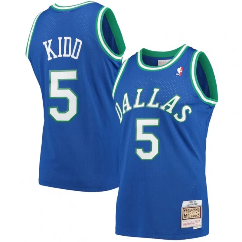 Jersey dos Dallas Mavericks Jason Kidd #5 Throwback Azul 1994-95 Hardwood Classics