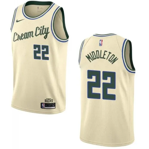 Maillot Swingman Nike blanc crème Khris Middleton (#22) des Milwaukee Bucks pour homme - Édition « City »