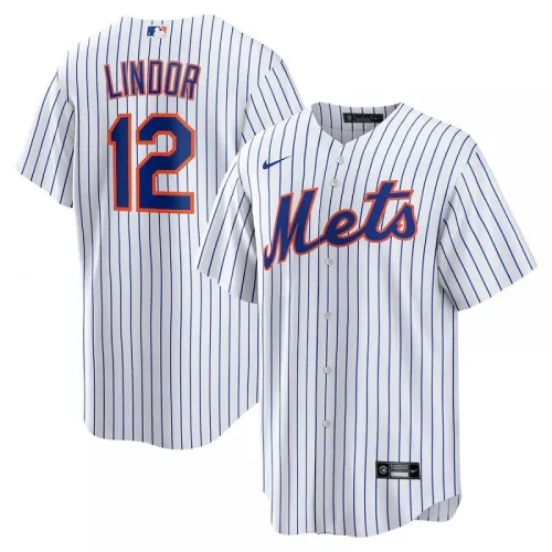Hombres New York Mets Francisco Lindor #12 Nike White&Royal Home 2020 Jersey
