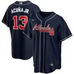 Herren Atlanta Braves Ronald Acuña Jr. #13 Marine 2020 Spieler Jersey