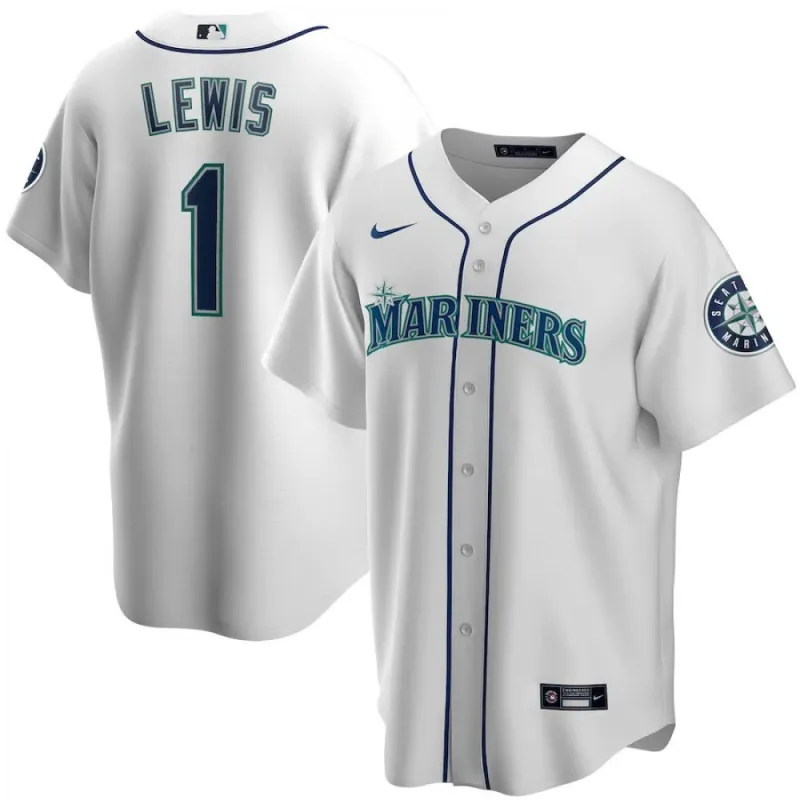 Nike wit thuisshirt 2020 voor heren van de Seattle Mariners met Kyle Lewis (#1)