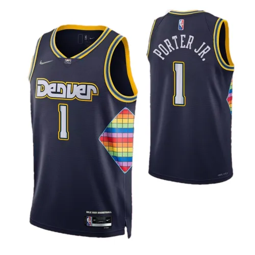 Maillot NBA Swingman Nike Porter Jr #1 des Denver Nuggets pour homme, bleu marine, saison 2021/22 – Édition « City »
