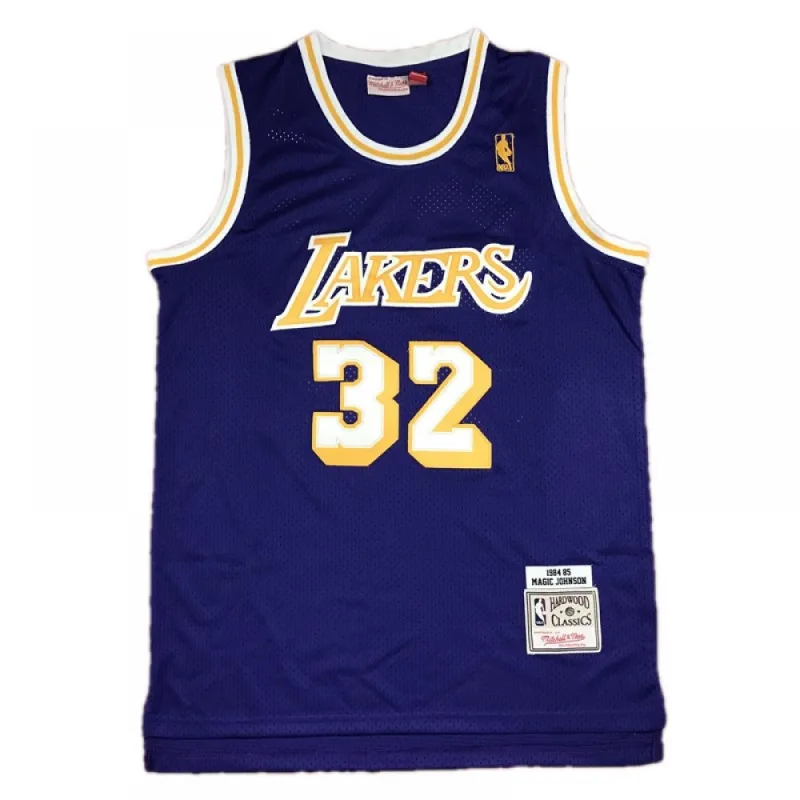 Men’s Los Angeles Lakers Magic Johnson #32 Purple 84-85 Hardwood Classics Jersey