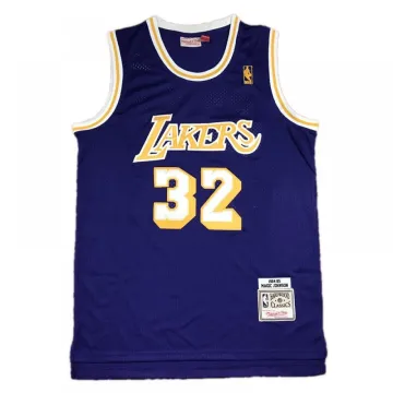 Camisola dos Los Angeles Lakers Magic Johnson #32 Purple 84-85 Hardwood Classics para homem