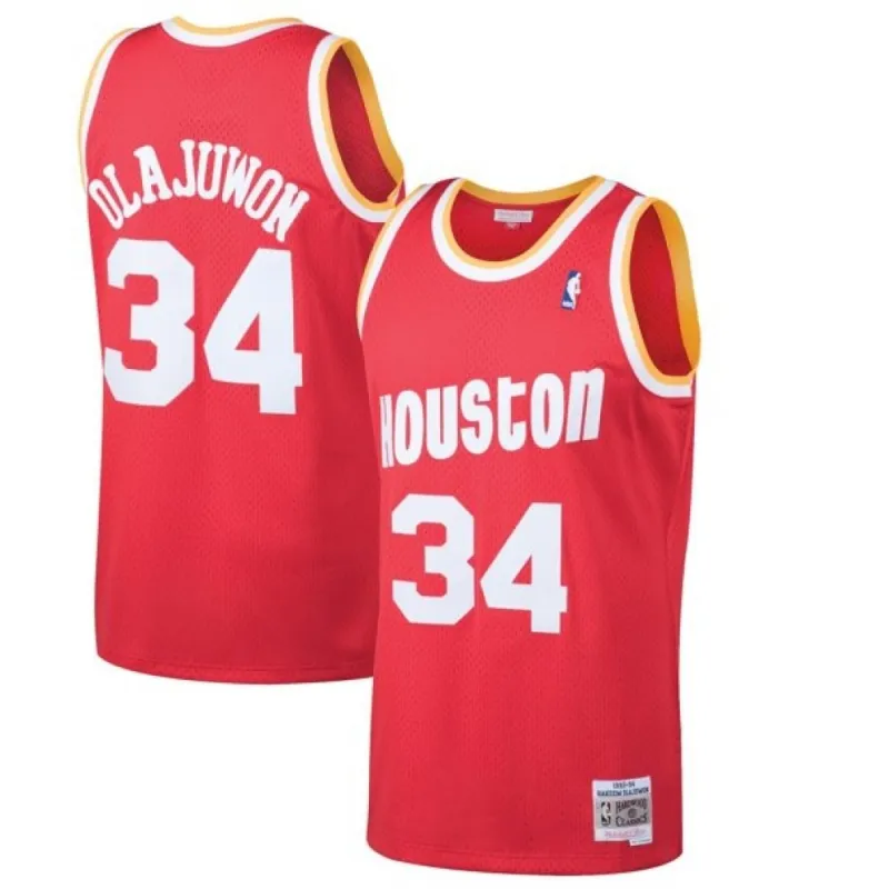 Men's Houston Rockets Hakeem Olajuwon Throwback Red 1993-94 Hardwood Classics Swingman Jersey