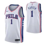 Camisa Swingman Nike branca do James Harden (#1) dos Philadelphia 76ers para homem - Edição Association Men’s Philadelphia 76ers James Harden #1 Nike White Swingman Jersey – Association Edition