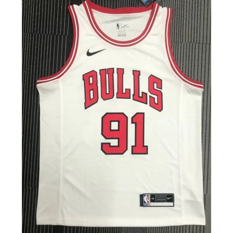 Camiseta blanca Swingman #91 de los Chicago Bulls para hombre, modelo Dennis Rodman – Edición Asociación