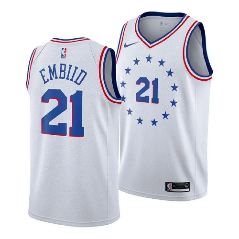 Men’s Philadelphia 76ers Joel Embiid #21 White Swingman Jersey – City Edition