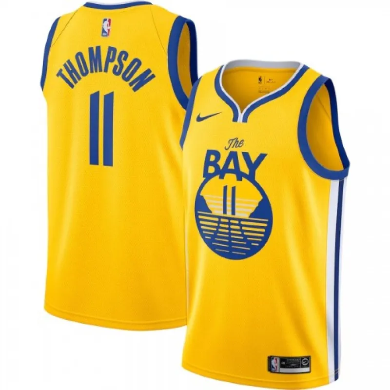 Men’s Golden State Warriors Klay Thompson #11 Nike Gold Finished Swingman Jersey – Statement Edition