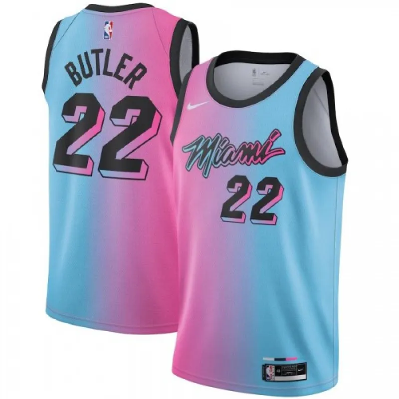 Miami Heat Jimmy Butler #22 Blue&Pink 20/21 Swingman Jersey para homem - City Edition