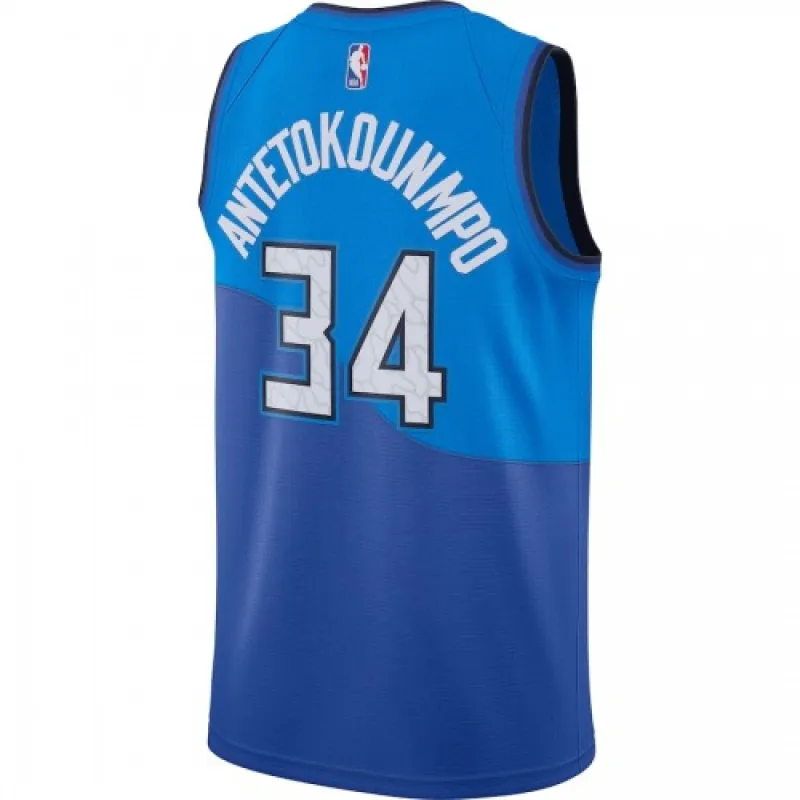 Men’s Milwaukee Bucks Giannis Antetokounmpo #34 Blue 2020/21 Swingman Jersey–City Edition
