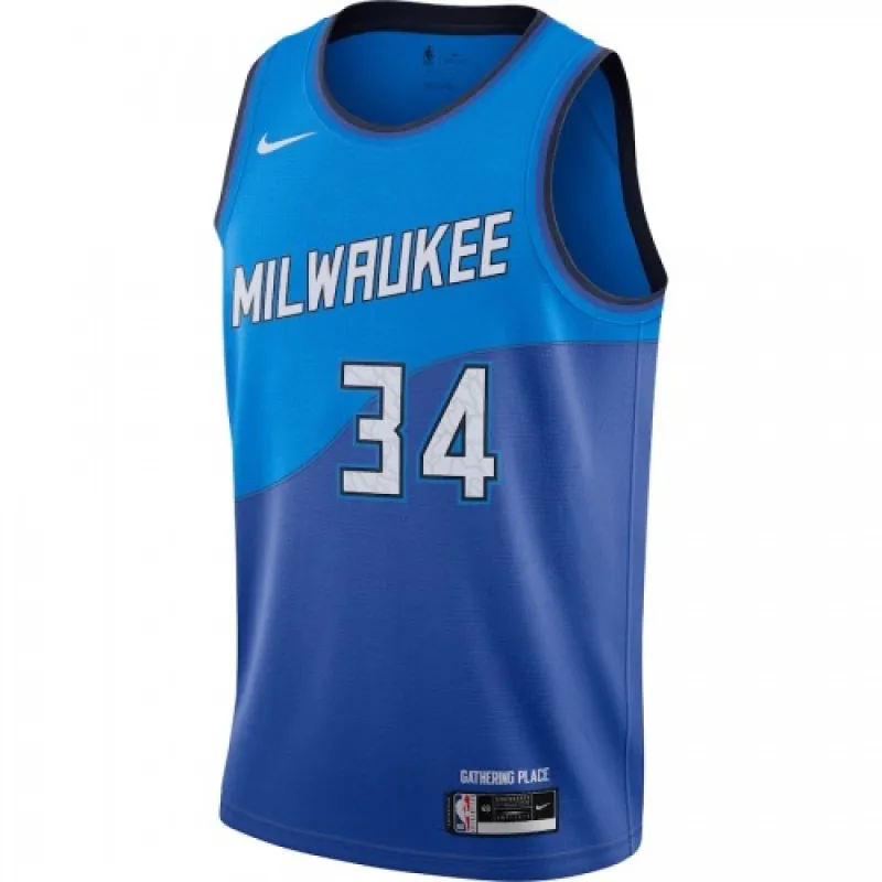 Men’s Milwaukee Bucks Giannis Antetokounmpo #34 Blue 2020/21 Swingman Jersey–City Edition