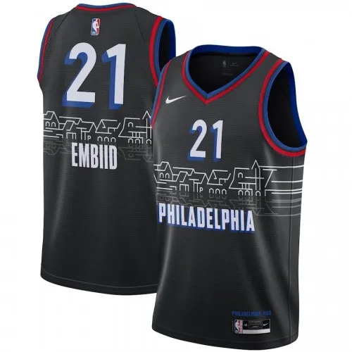 Philadelphia 76ers Herren-Trikot „Joel Embiid #21“ von Nike, schwarz, Saison 2020/21, Swingman-Spielertrikot – City Edition