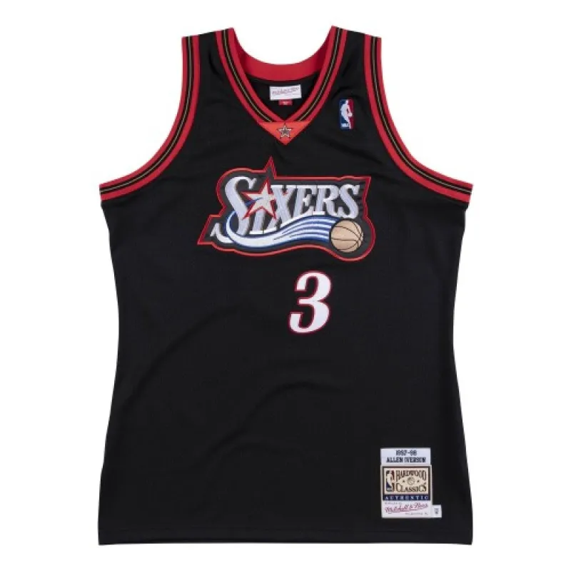Jersey dos Philadelphia 76ers Allen Iverson #3 Throwback Preto 1997-98 Hardwood Classics