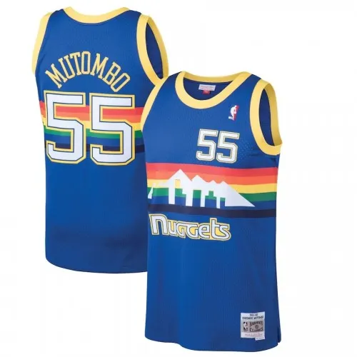 Maillot Swingman « Hardwood Classics » pour homme des Denver Nuggets, Dikembe Mutombo, bleu #55, saison 91-92