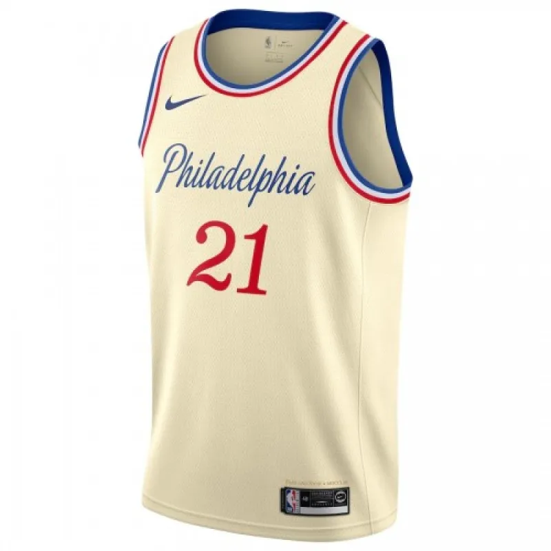 Men’s Philadelphia 76ers Joel Embiid #21 Nike Cream 2019/20 Finished Swingman Jersey – City Edition