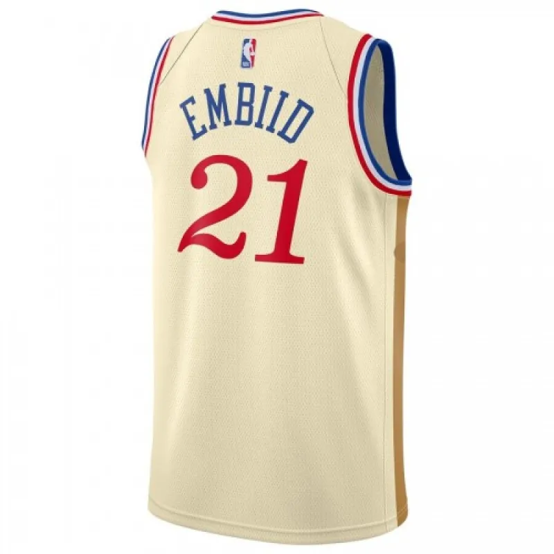 Men’s Philadelphia 76ers Joel Embiid #21 Nike Cream 2019/20 Finished Swingman Jersey – City Edition