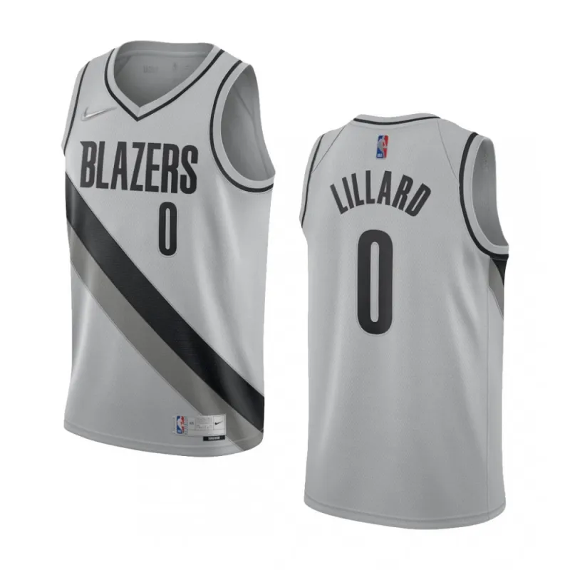 Camisa Swingman da NBA dos Portland Trail Blazers para homem, Damian Lillard #0, Nike, cinzenta, 2020/21 – Edição «Earned»