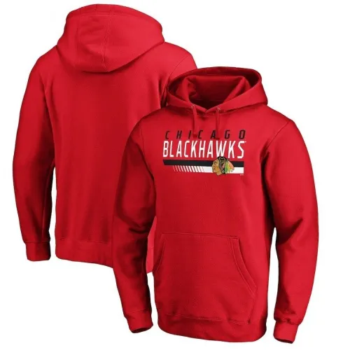 Men's Fanatics Branded Red Chicago Blackhawks Staggered Stripe Pullover Hoodie