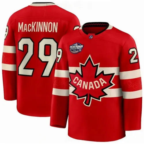 Canada Nathan MacKinnon 2025 Red Hockey Team 4 Nations Face-Off Jersey