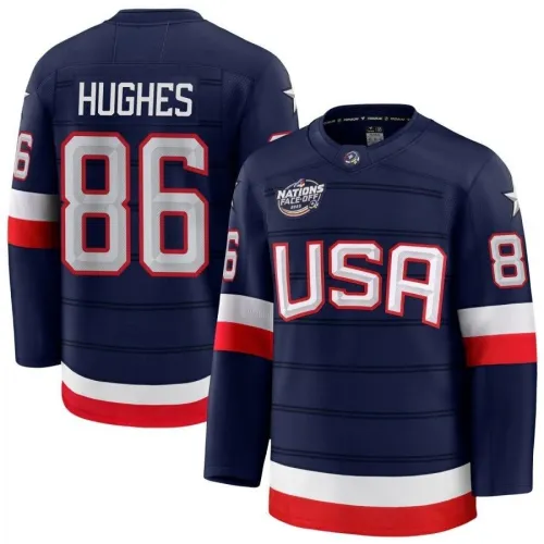 Jack Hughes USA 2025 Navy 4 Nations Face-Off Jersey