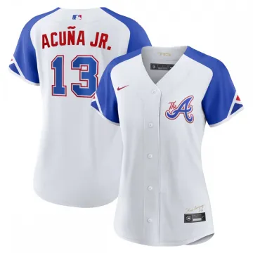 Ronald Acuña Jr. Atlanta Braves Camiseta Nike City Connect Replica de Jugador, Mujer - Blanca
