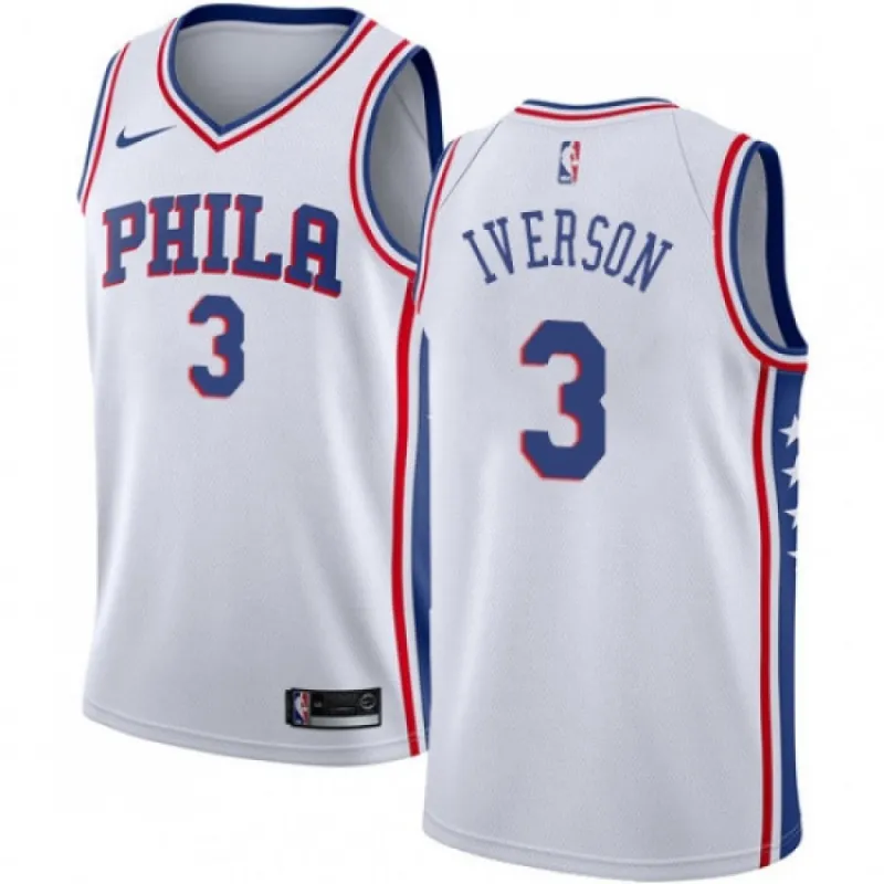 Camiseta blanca Swingman #3 de Allen Iverson de los Philadelphia 76ers para hombre – Edición Asociación