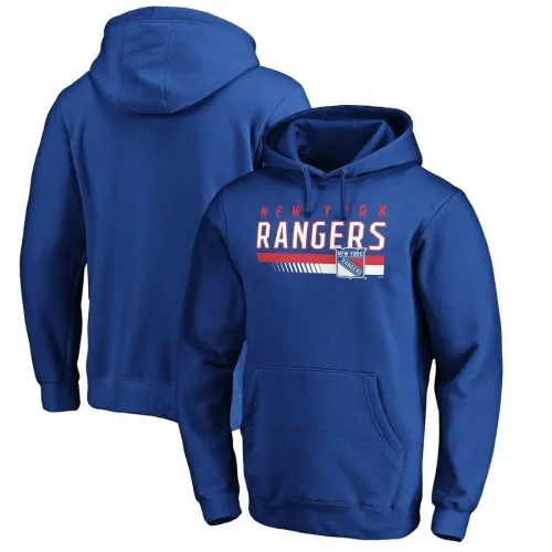 Chandail à capuchon à rayures décalées bleu des New York Rangers de Fanatics Branded pour hommes