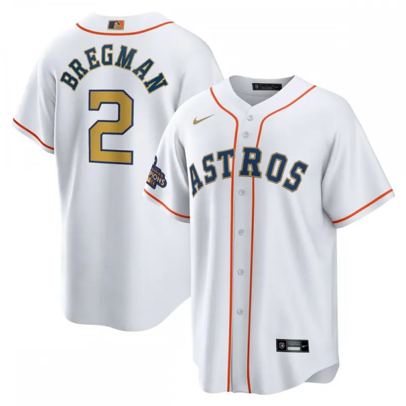Alex Bregman Houston Astros Nike 2023 Gold Collection Replica Player Jersey – White/Gold