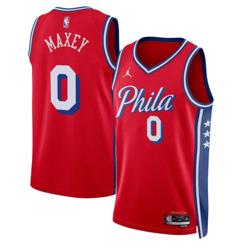 Men’s Philadelphia 76ers Tyrese Maxey #0 Jordan Red Swingman NBA Jersey – Icon Edition