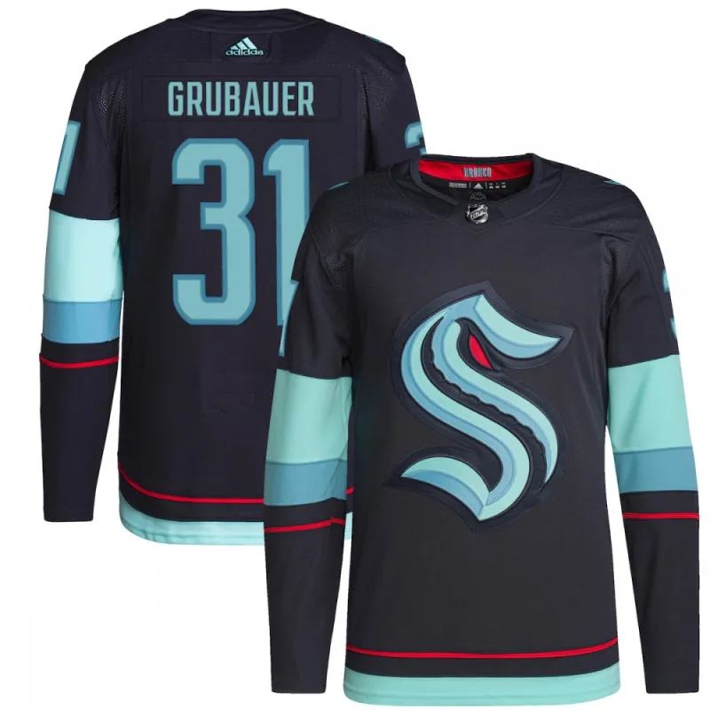 Philipp Grubauer Seattle Kraken adidas Home Authentic Primegreen Spieler Trikot - Navy