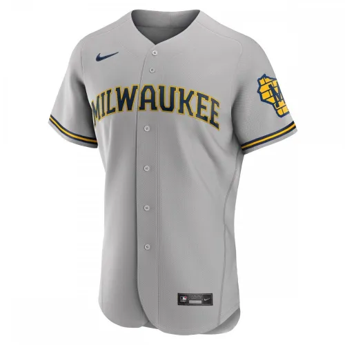 Christian Yelich Milwaukee Brewers Nike Road Authentic Player Logo Jersey - Grigio