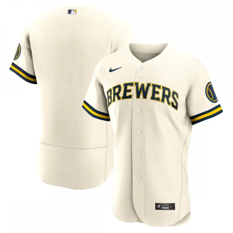 Milwaukee Brewers Nike Home Authentic Team Logo Jersey – Cream