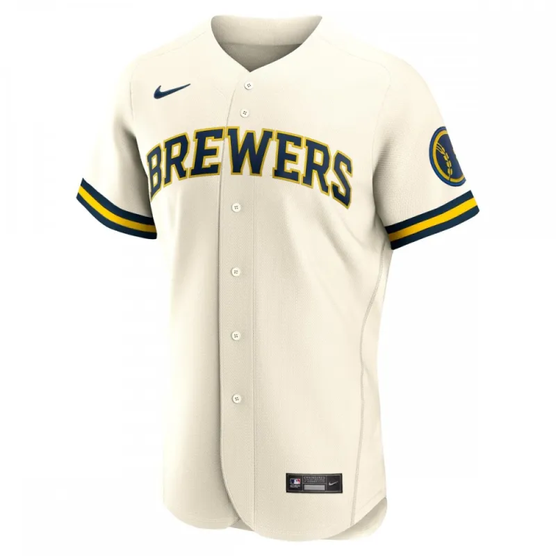 Milwaukee Brewers Nike Home Authentic Team Logo Jersey – Cream
