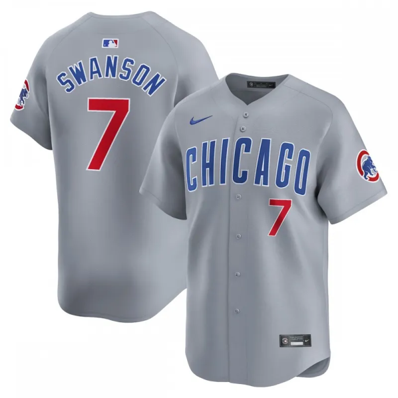 Maillot de joueur Nike Road Limited de Dansby Swanson (Chicago Cubs) – Gris