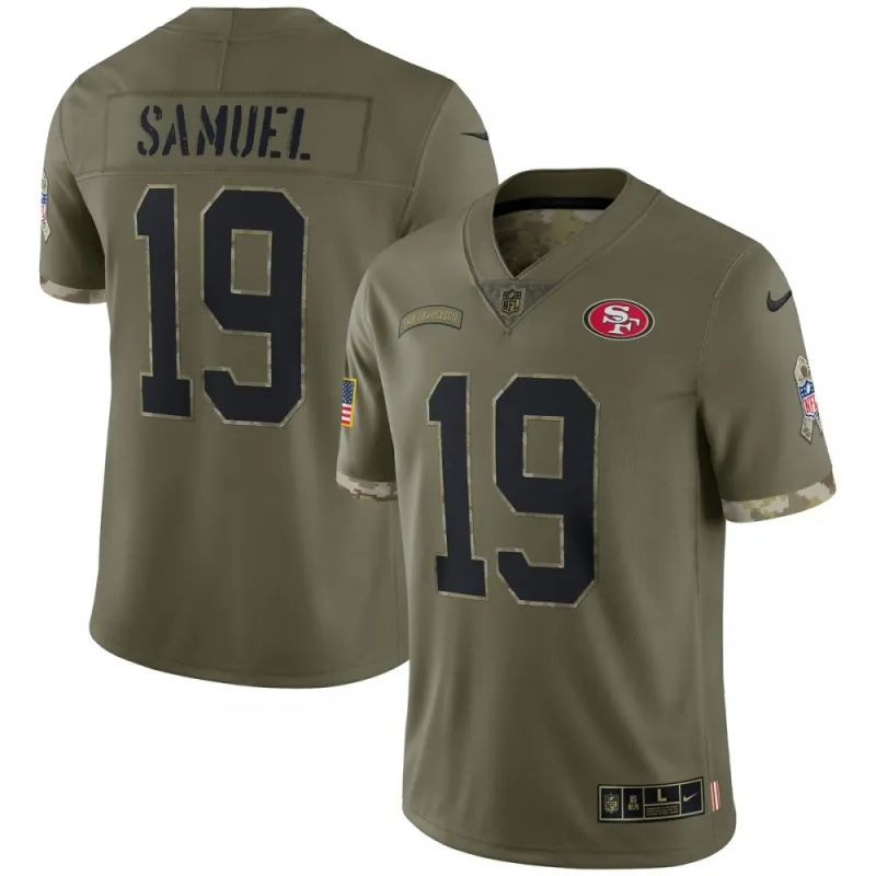 Maillot Nike 2022 « Salute To Service » en édition limitée de Deebo Samuel des 49ers de San Francisco – Olive