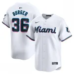 Jake Burger Miami Marlins Maglia da giocatore limitata Nike Home - Bianco Jake Burger Miami Marlins Nike Home Limited Player Jersey - White