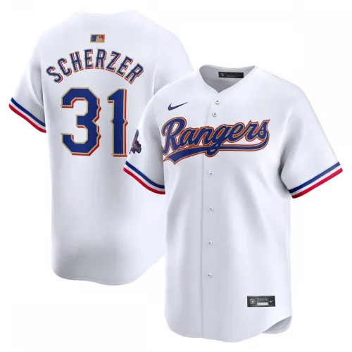 Camisa de jogador limitada da coleção Nike Gold 2024 de Max Scherzer dos Texas Rangers – Branca