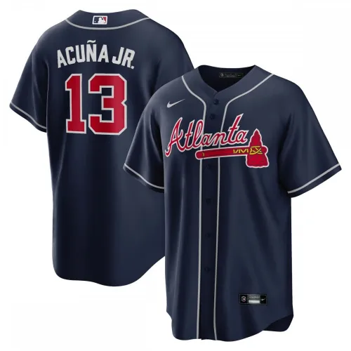 Camiseta Nike Alternativa con el Nombre del Jugador Ronald Acuña Jr. Atlanta Braves - Azul Marino