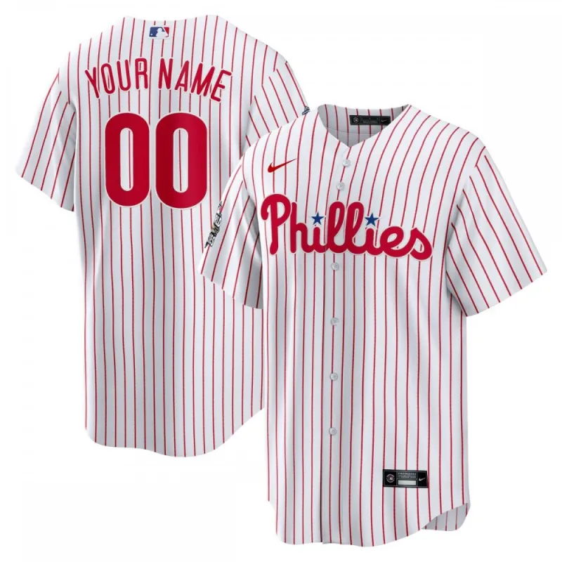 Philadelphia Phillies Nike 2022 World Series thuisshirt, replica op maat gemaakt – wit/rood